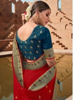 Red Embroidered Ceremonial Traditional Saree