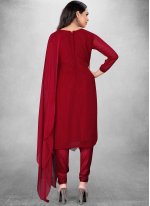 Red Georgette Embroidered Straight Salwar Suit
