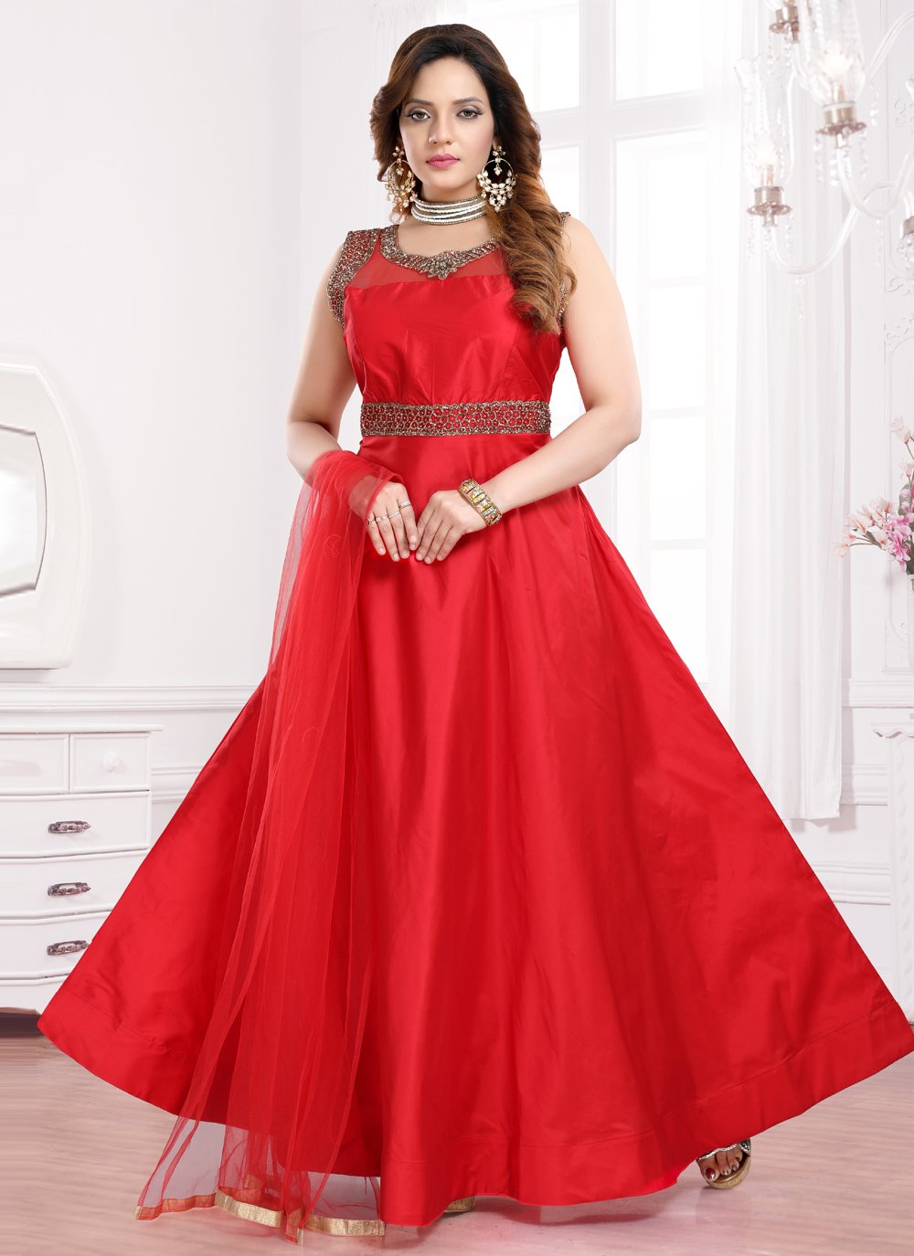 Buy Red Handwork Readymade Gown Online : USA - Gown