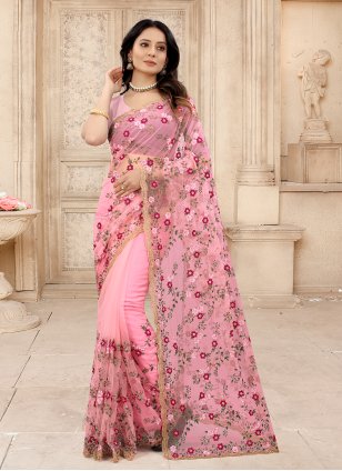 Red Net Party Designer Contemporary Style Saree