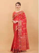 Red Silk Border Classic Sari