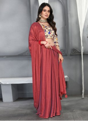 Red Silk Plain Contemporary Sari