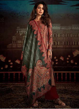 Red Velvet Digital Print Palazzo Salwar Suit