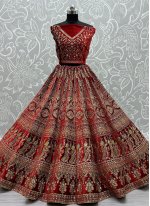 Red Velvet Embroidered Trendy Ghagra Choli