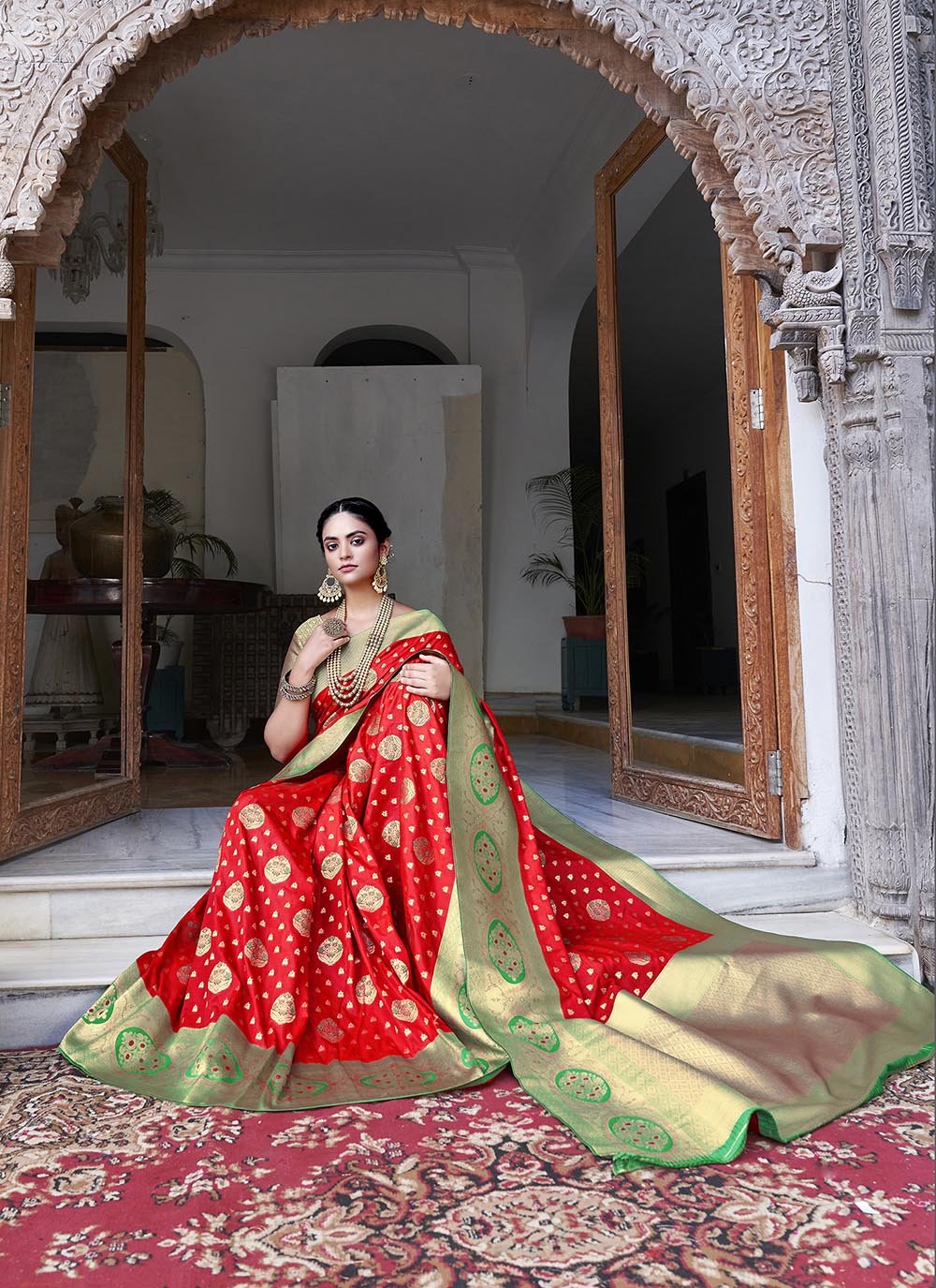 Red Weaving Art Silk Classic Saree