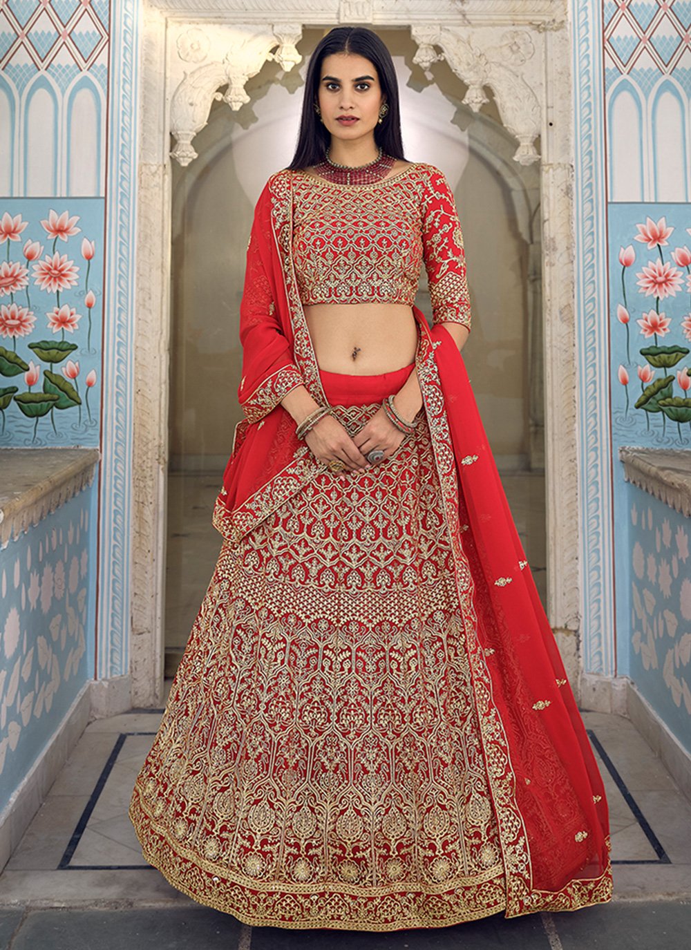 Buy Bridal Lehenga - Velvet Maroon Red Stone Embroidered Lehenga Choli –  Empress Clothing
