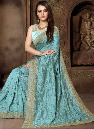 Resham Art Silk Traditional Designer Saree in Blue