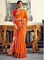 Resham Banarasi Silk Classic Saree in Orange