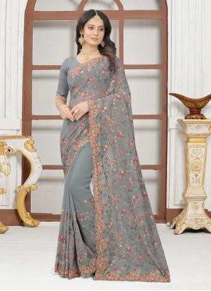 Resham Georgette Designer Contemporary Style Saree