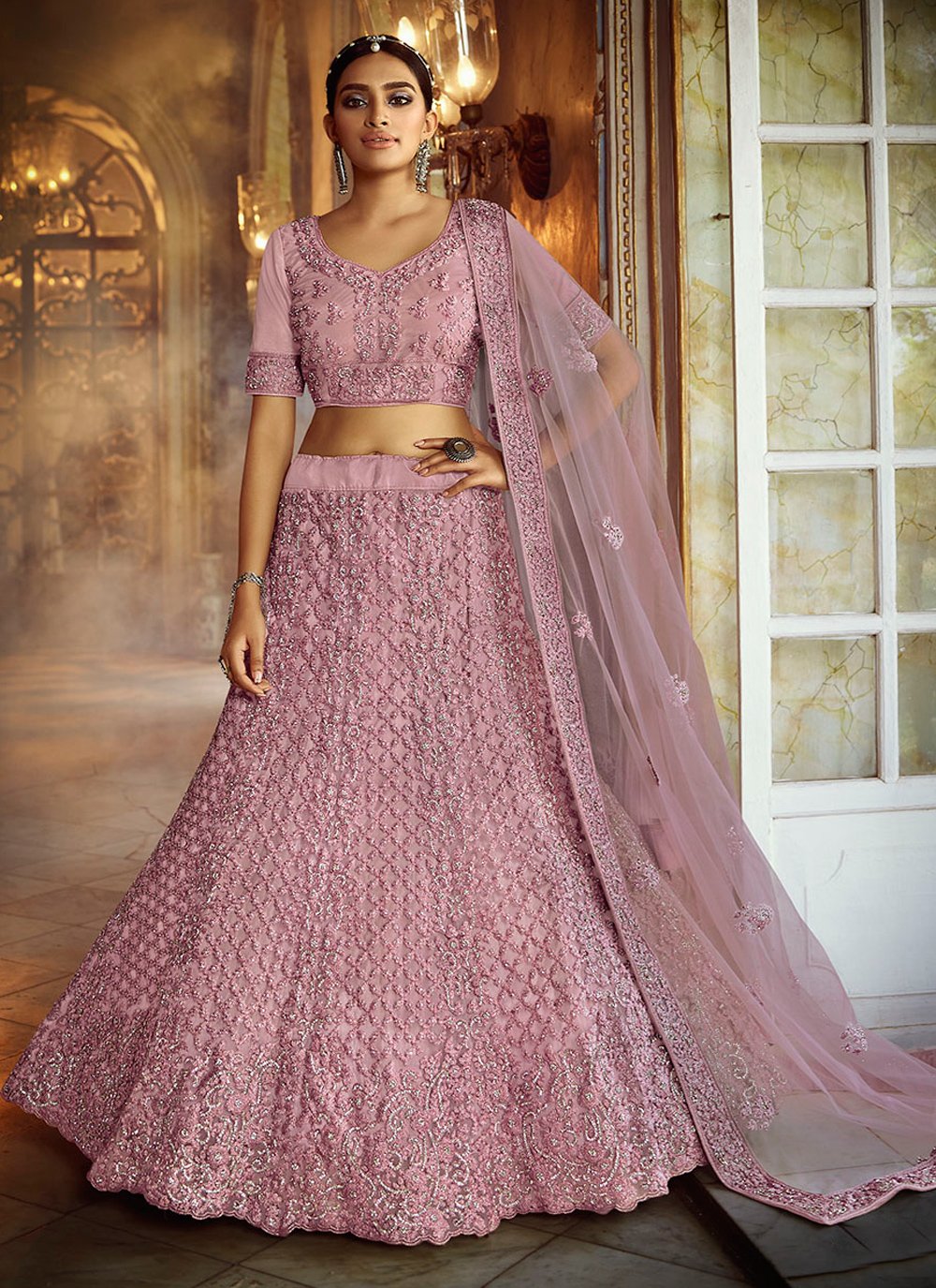 Buy Aparejar Women Pink Embroidered Satin Blend Semi Stitched Lehenga Choli  Online at Best Prices in India - JioMart.