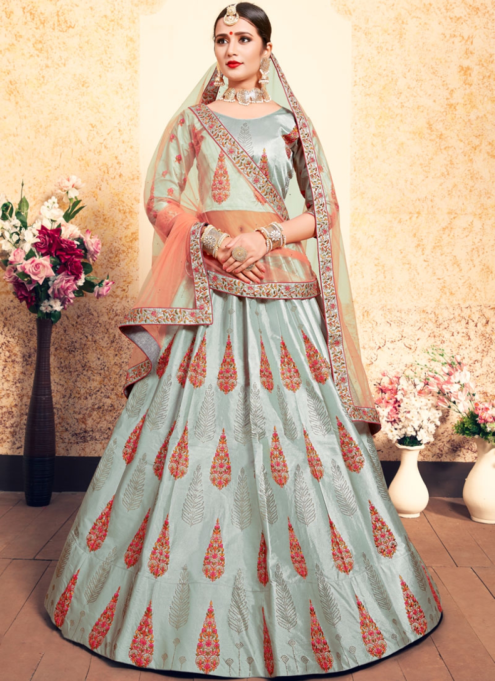 Dazzling Grey Color Satin Lining Design Lehenga – Gunj Fashion