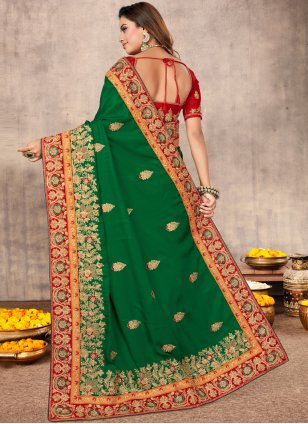 Satin Green Designer Traditional Saree