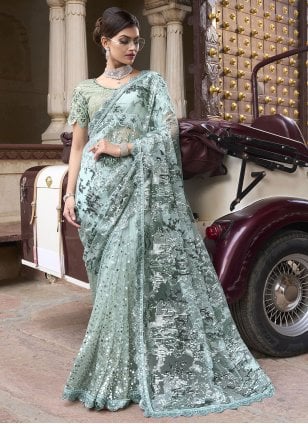 Sea Green Imported Embroidered Classic Sari