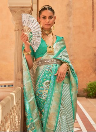 Sea Green Patola Silk Weaving Designer Saree