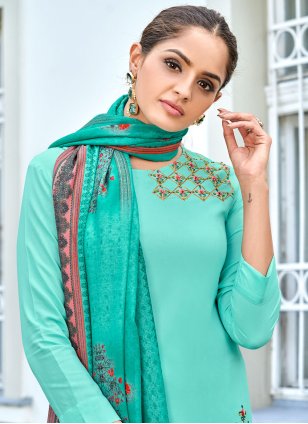 Sea Green Rayon Embroidered Salwar suit