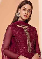 Sequins Faux Georgette Magenta Designer Pakistani Salwar Suit