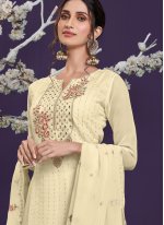 Sequins Faux Georgette Yellow Designer Pakistani Salwar Suit