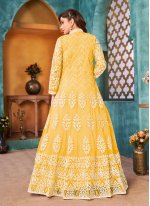 Sequins Yellow Net Designer Floor Length Suit