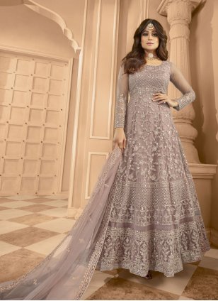 Shamita Shetty Lavender Net Floor Length Anarkali Suit