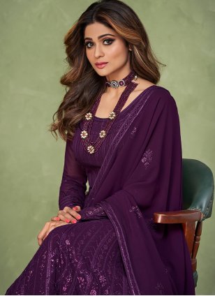 Shamita Shetty Purple Readymade Salwar Kameez
