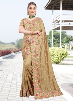Silk Designer Bollywood Saree in Beige