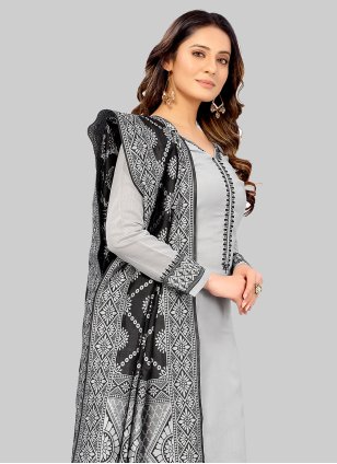 Silk Embroidered Grey Pant Style Suit