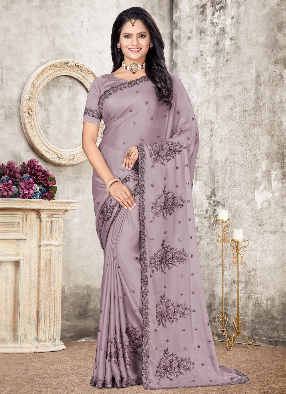 Lavender Georgette Saree With Blouse 269117