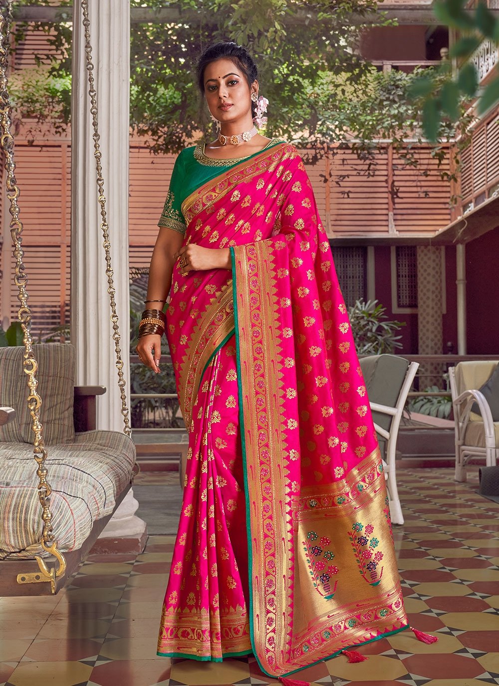 Buy Sky Blue color lichi silk jacquard traditional saree at fealdeal.com