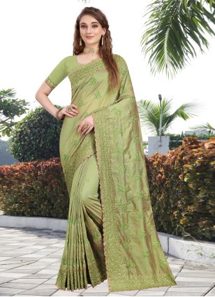 Silk Stone Contemporary Saree in Green