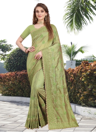 Silk Stone Contemporary Saree in Green