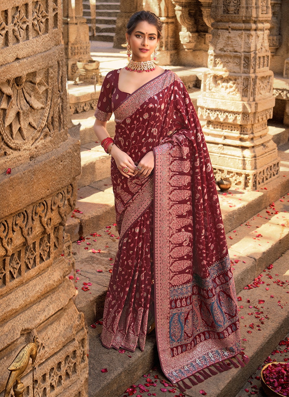 Buy Maroon Silk Contemporary Saree Online