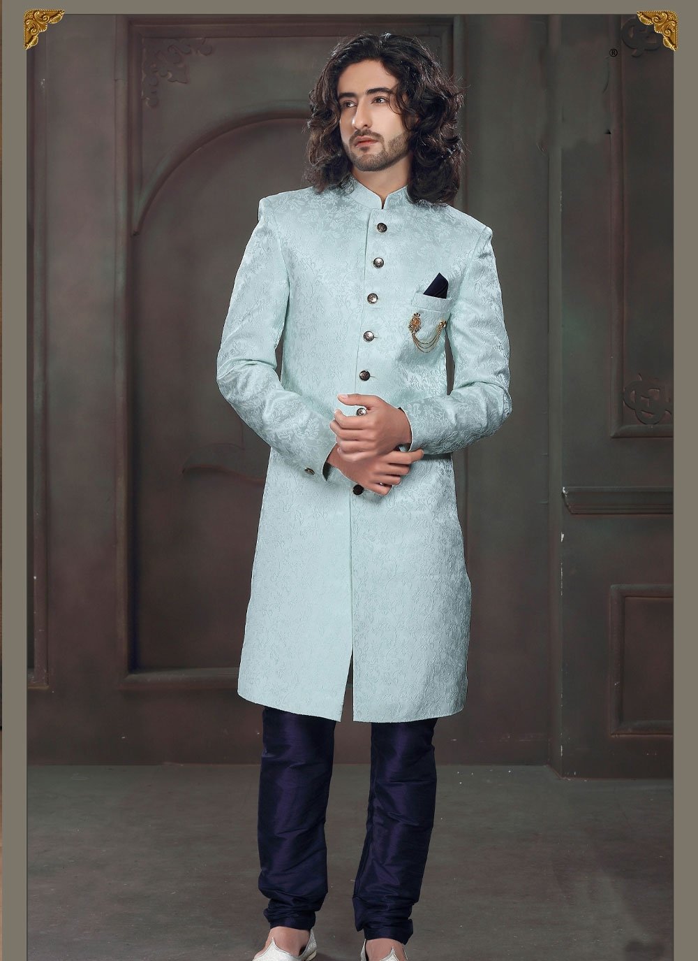 Sky blue Sangeet Indo Western for Men