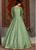 Tafeta Silk Green Foil Print Designer Anarkali Gown