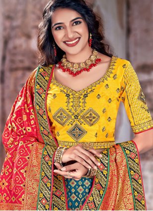 Designer Teal Banarasi Silk Embroidered Trendy Lehenga Choli for Wedding