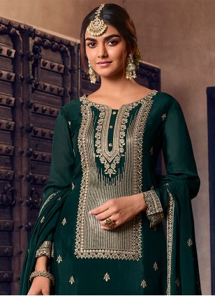 Teal Chiffon Embroidered Salwar suit