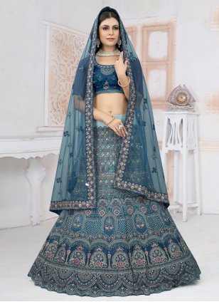 Teal Net Embroidered Trendy Ghagra Choli
