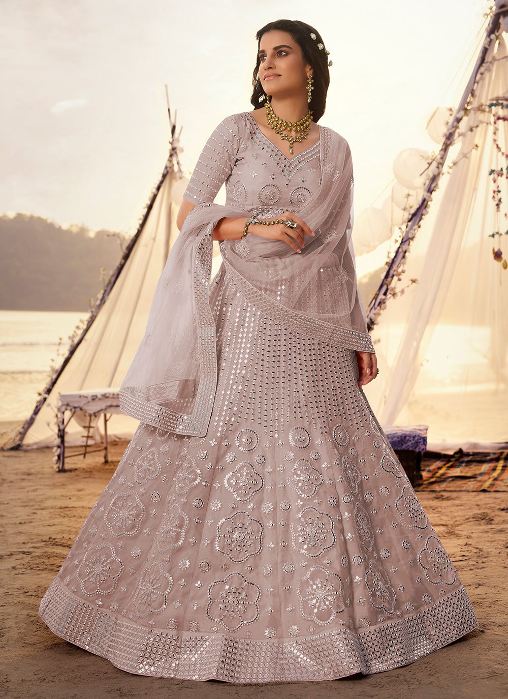 Buy Sangeet & Wedding Lehenga Choli - Embroidered Net Rust Lehenga –  Empress Clothing