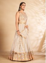 Thread Georgette Off White Floor Length Gown