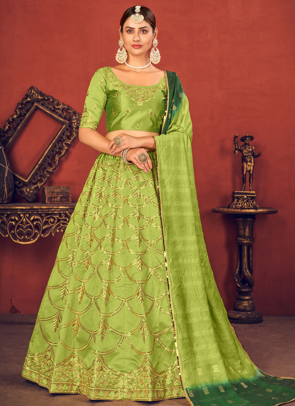 Green Color Party wear Designer Semi Stitched Lehenga Choli :: MY SHOPPY  LADIES WEAR