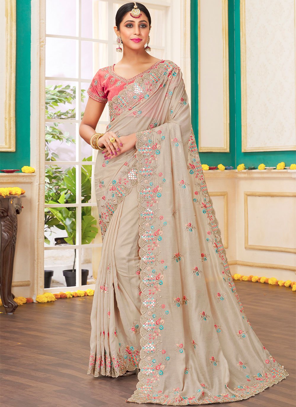 Buy Tissue Engagement Designer Traditional Saree Online : UK ...