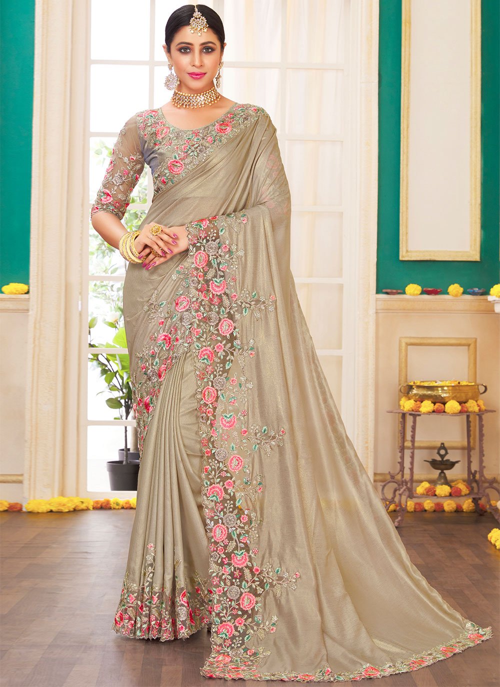 Off White Kashmiri modal silk traditional Saree - Sarees Designer Collection