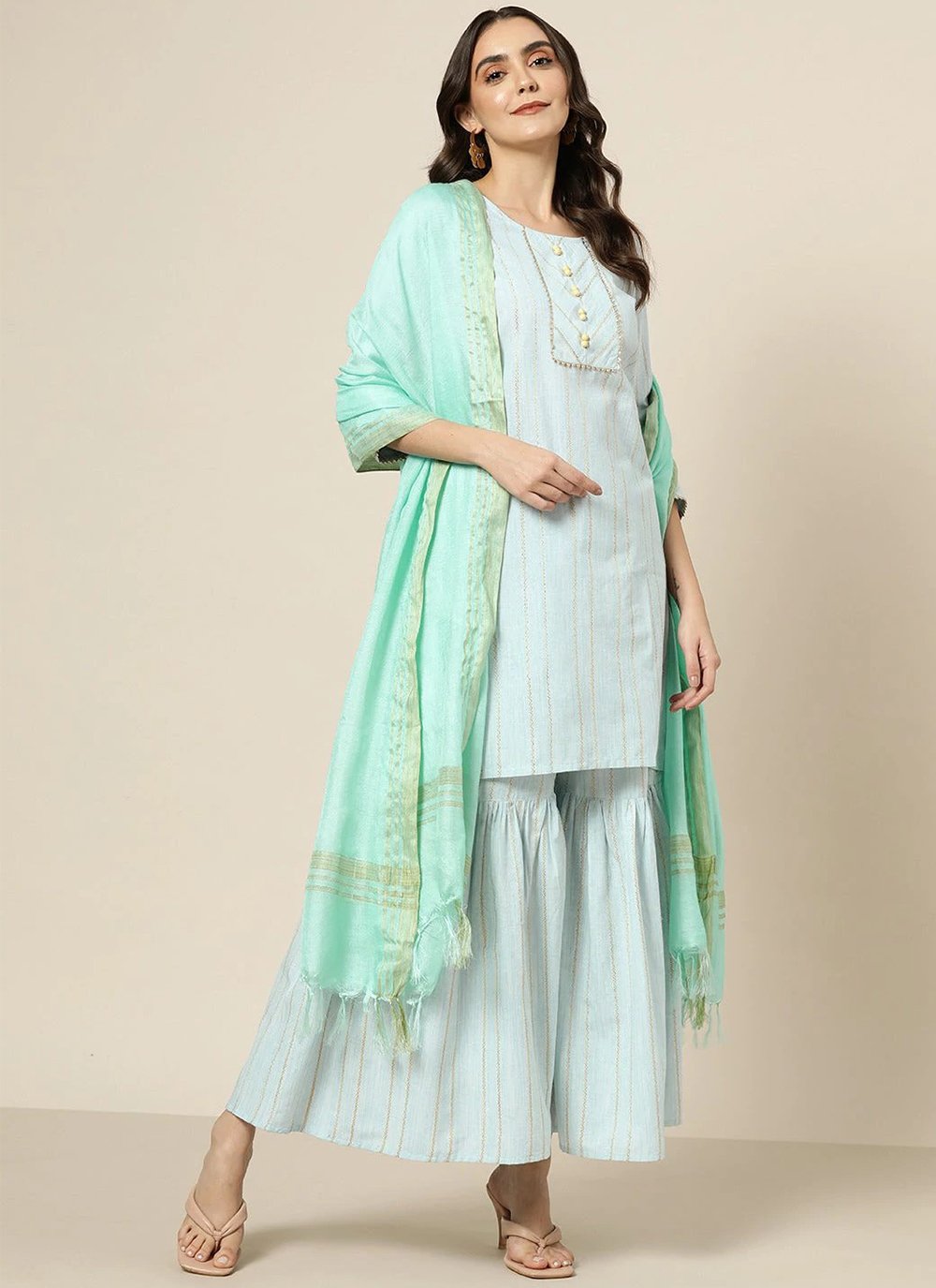 Turquoise Ceremonial Readymade Salwar Suit