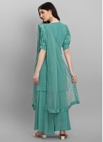 Turquoise Faux Georgette Ceremonial Trendy Salwar Suit
