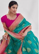 Turquoise Organza Weaving Traditional Saree