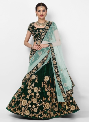 Velvet Green A Line Lehenga Choli