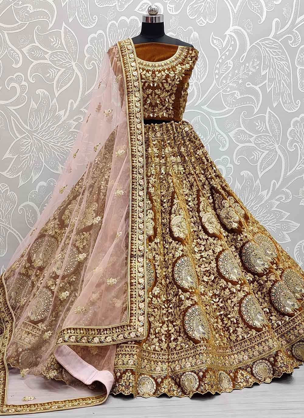 Photo of rose gold modern lehenga with a scalloped border