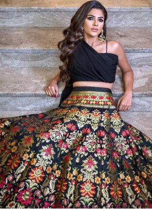 Weaving Banarasi Silk Black Trendy Lehenga Choli