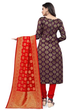 Weaving Banarasi Silk Churidar Suit in Purple