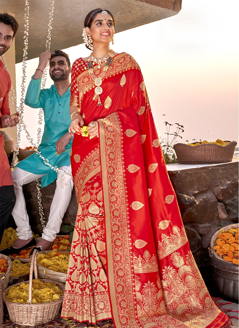 Red Color Banarasi Silk Designer Festive Traditional Wear Saree -  3713149213 | Heenastyle