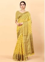 Weaving Cotton Silk Designer Traditional Saree in Yellow